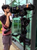 AC Julian Sharma checks the camera prior to flying on Steadicam